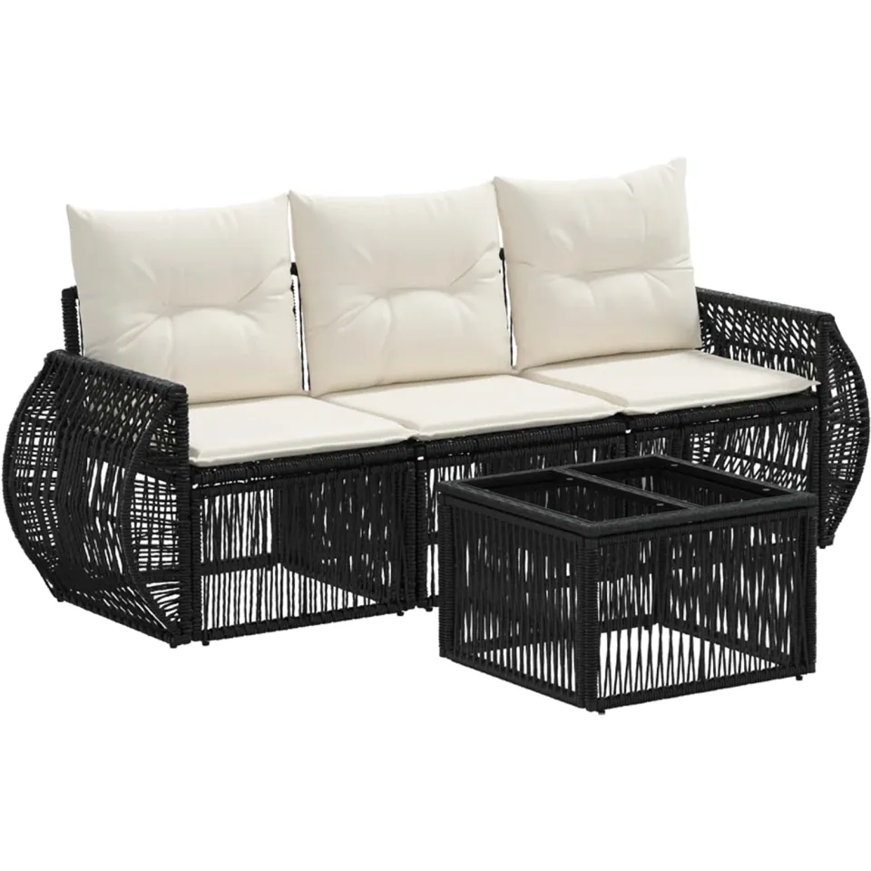 vidaXL Tuinbankenset 4 st Zwart en Cream Wit poly rattan, foto 3