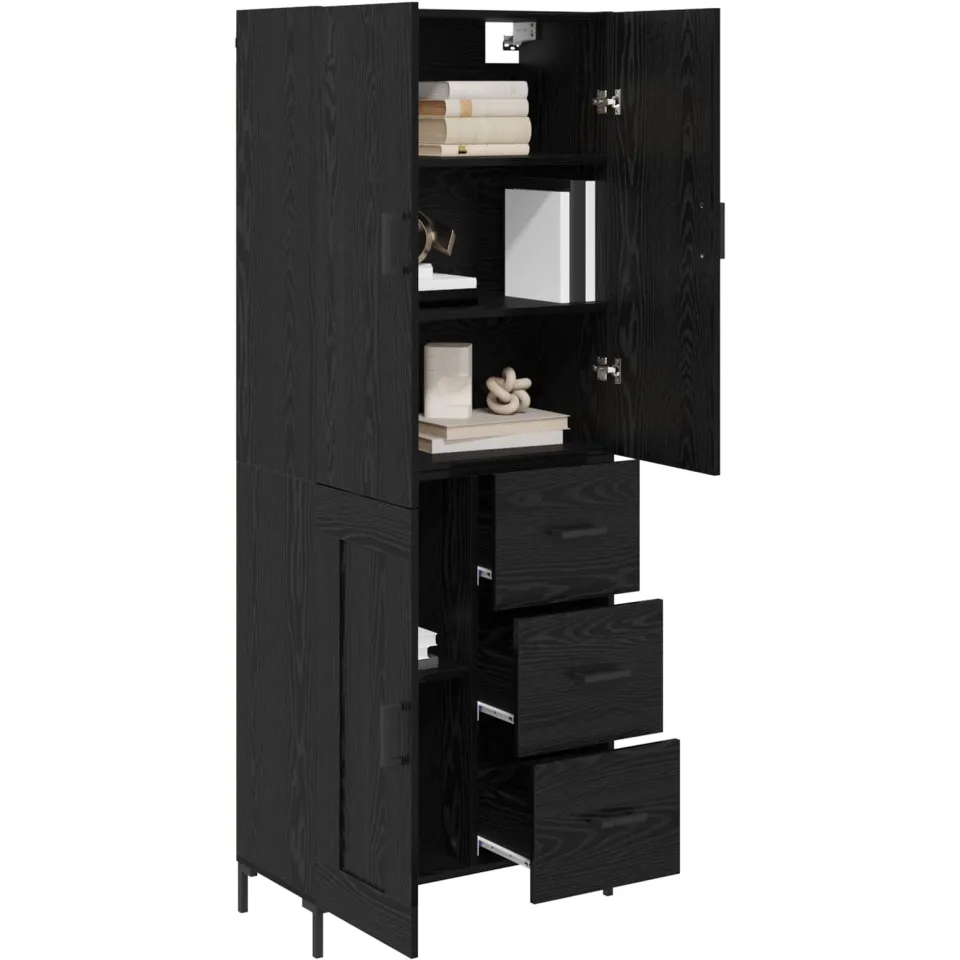 vidaXL Highboard Zwart Eiken 69,5 x 34 x 180 cm Bewerkt hout
