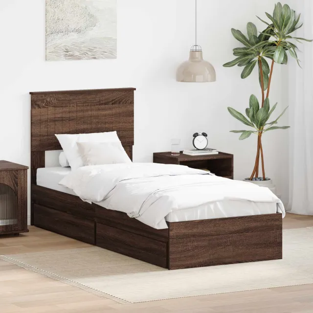 vidaXL Opslag bed met lade Bruin Eiken 75 x 190 cm Bewerkt hout
