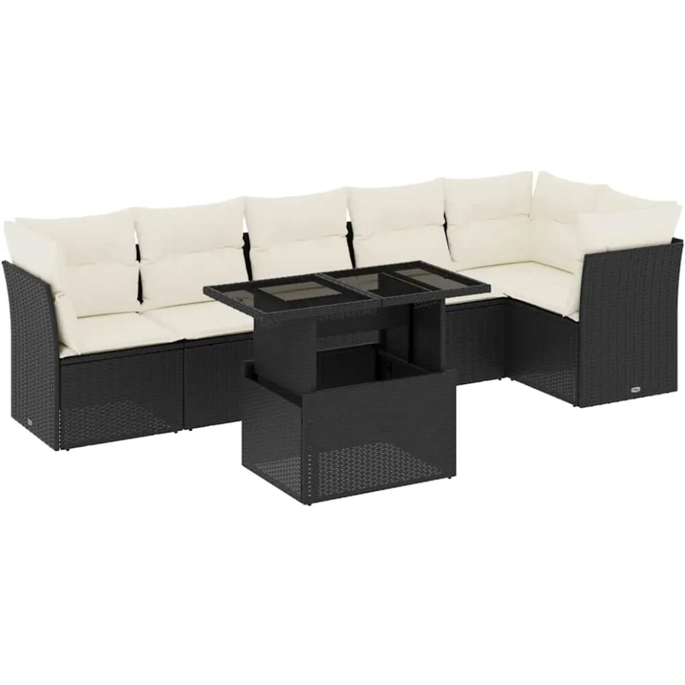 vidaXL 7-delige Loungeset met kussens poly rattan zwart