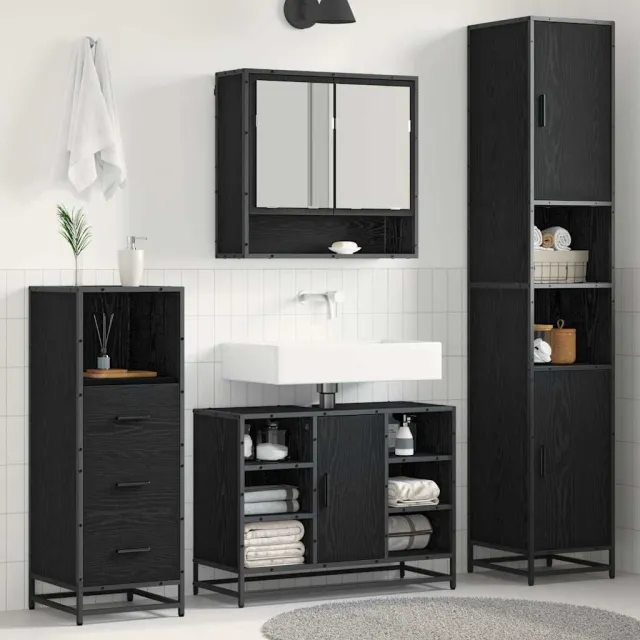 vidaXL Badkamermeubelset 3 st Zwart Eiken 35 x 37,5 x 188,5 cm, foto 2
