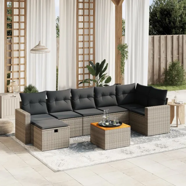 vidaXL 8-delige Loungeset met kussens poly rattan grijs, foto 2