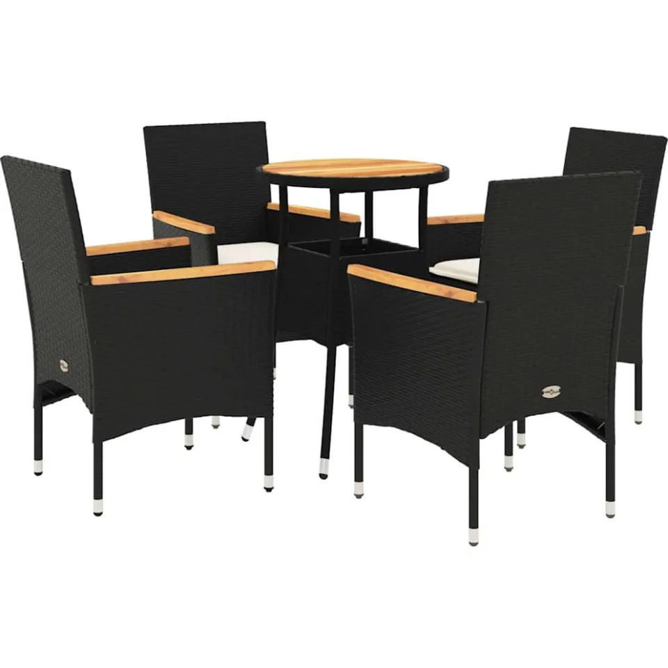 vidaXL 5-delige Loungeset met kussens poly rattan en acaciahout zwart, foto 3