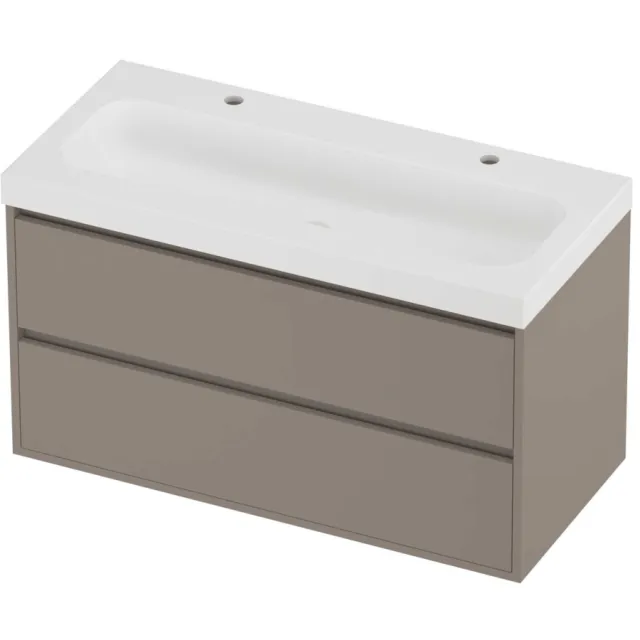 Proline Haga Badmeubelset Polystone Mezza 2 Kraangaten Greeploos 100x46x58 cm Mat White Clay Beige
