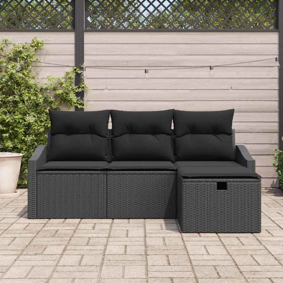 vidaXL Bankstel 4 st poly rattan zwart, foto 2