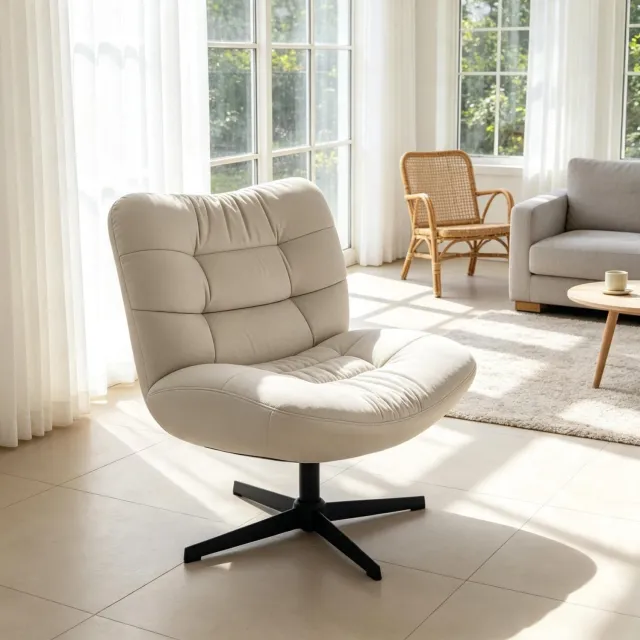 HAUSS SPOLE Fauteuil - Draaibaar met Ruime Zitting en Brede Rugleuning - Zonder Ligstand - Voor Woonkamer en Leeshoek - Chenille - Crème