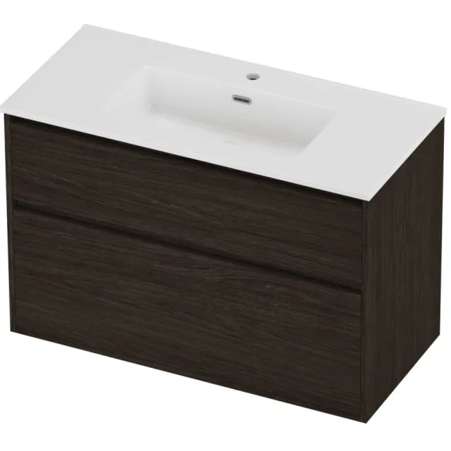 Proline Tribute Badmeubelset Porselein Elegant 1 Gat 100x46x67 cm Glans Wit Mokka Oak Eiken