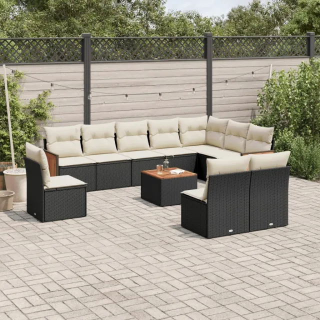 vidaXL 11-delige Loungeset met kussens poly rattan zwart, foto 2