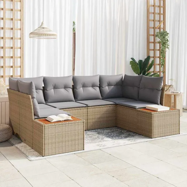 vidaXL Tuin Sofa Set 6 st Beige poly rattan, foto 2