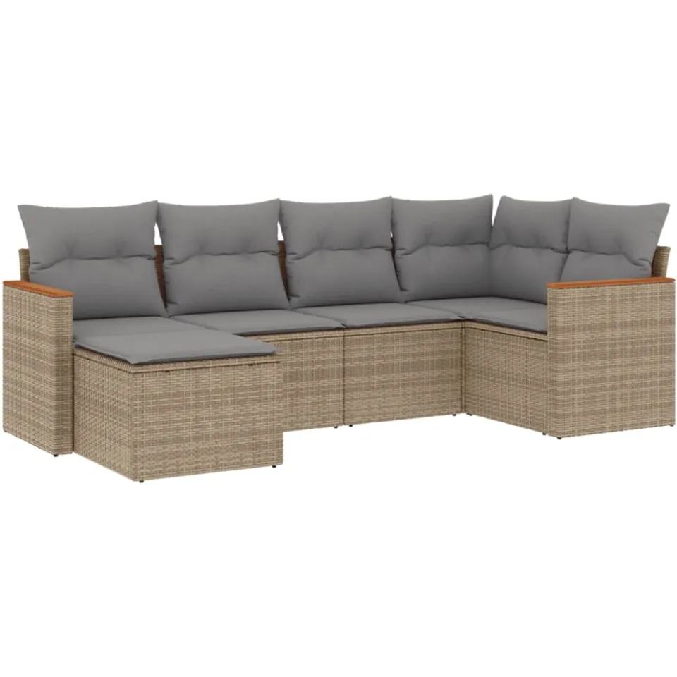 vidaXL 6-delige Loungeset met kussens poly rattan gemengd beige, foto 3
