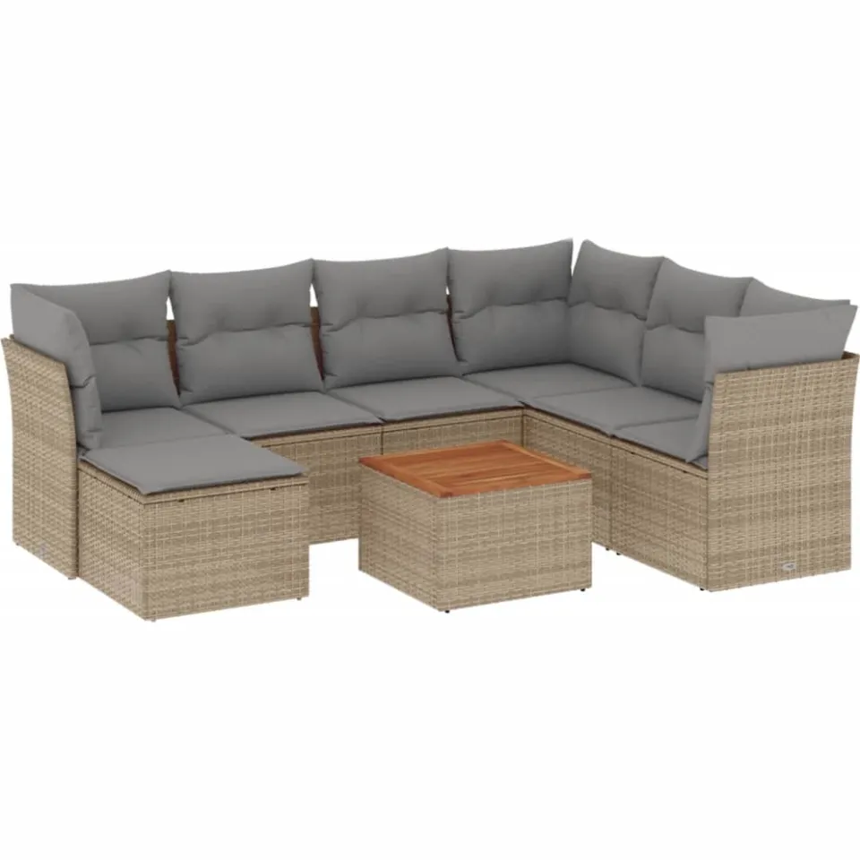 vidaXL 8-delige Loungeset met kussens poly rattan beige