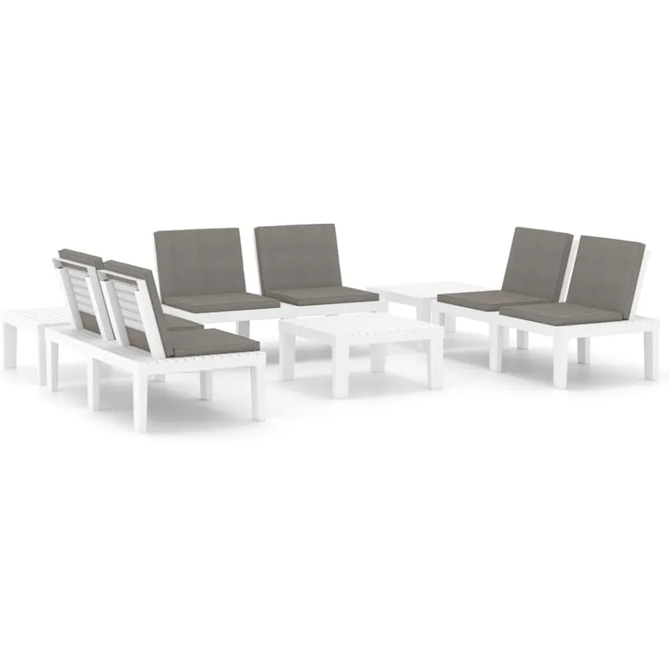 vidaXL 6-delige Loungeset met kussens kunststof wit, foto 3