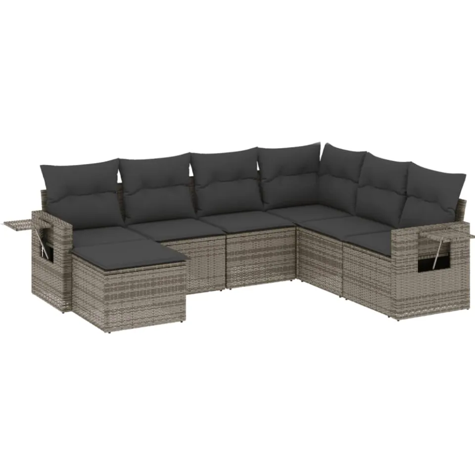 vidaXL 7-delige Loungeset met kussens poly rattan grijs, foto 3