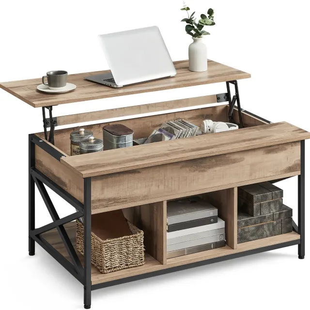 Velmio Salontafel met opbergruimte - bijzettafel - uitklapbaar - bruin/zwart - 60x100x48/62cm - bijzettafeltjes woonkamer camel bruin/zwart