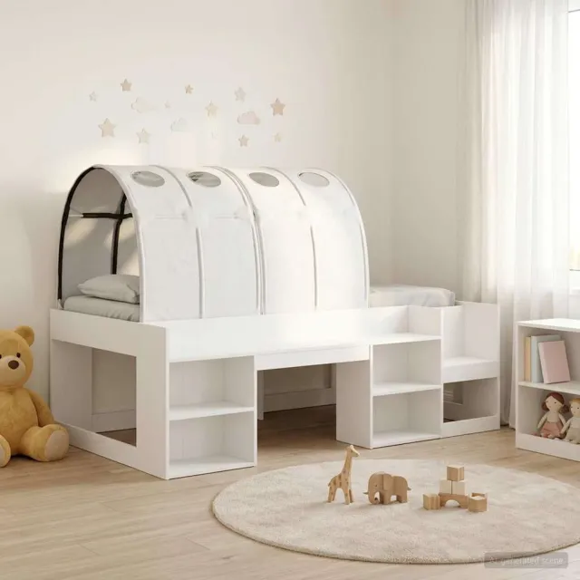 vidaXL Bedframe met tunnel met plank met opslag 3 st Wit Bewerkt hout
