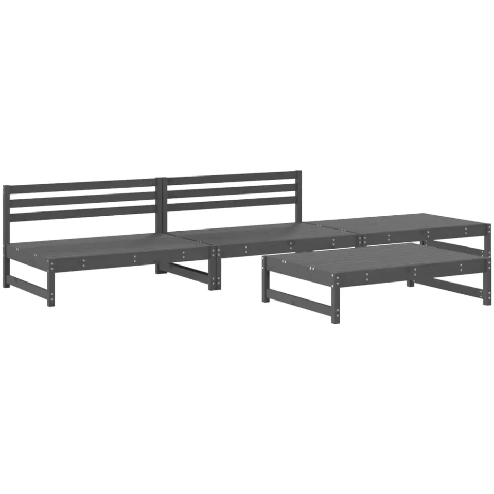 vidaXL 4-delige Loungeset massief grenenhout grijs, foto 3