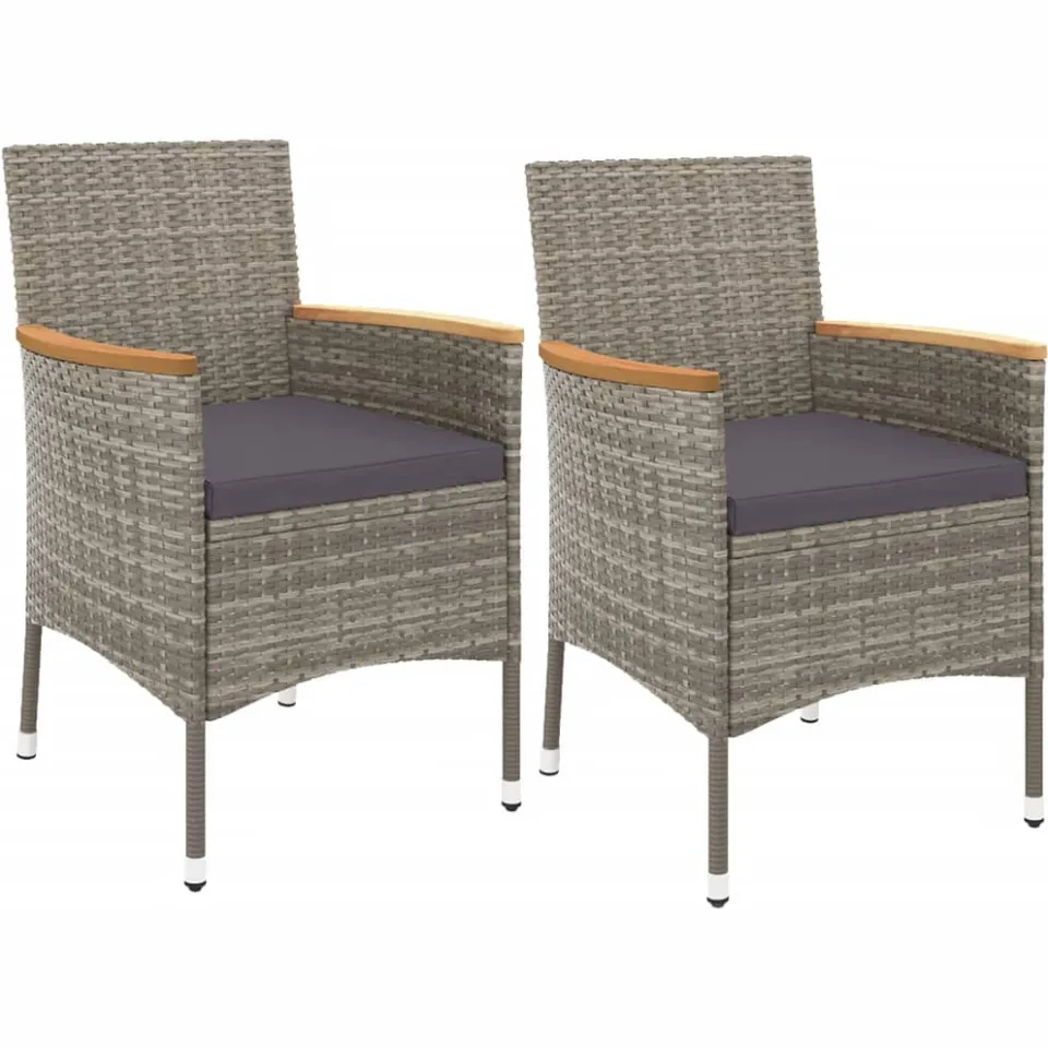 vidaXL 3-delige Bistroset met kussens poly rattan grijs
