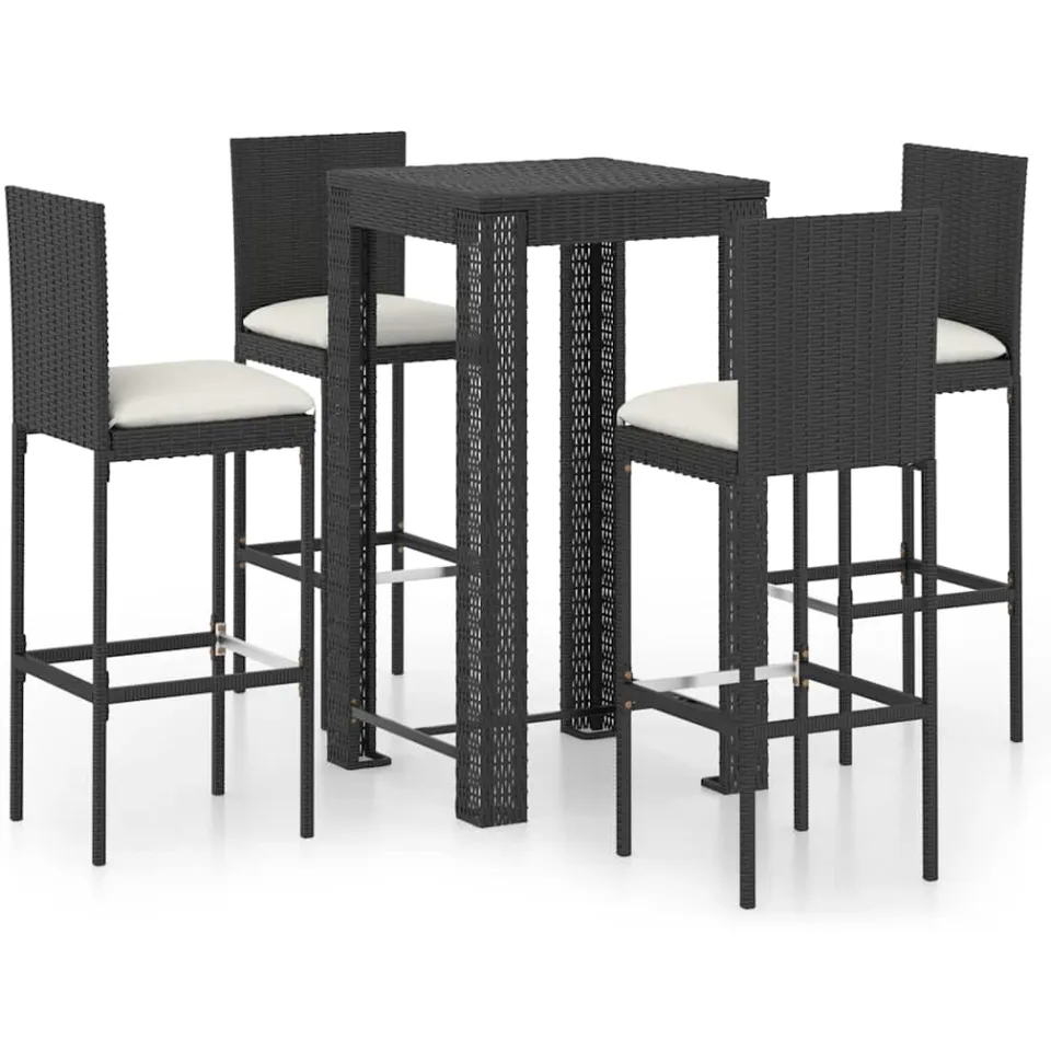 vidaXL 5-delige Tuinbarset met kussens poly rattan zwart, foto 3