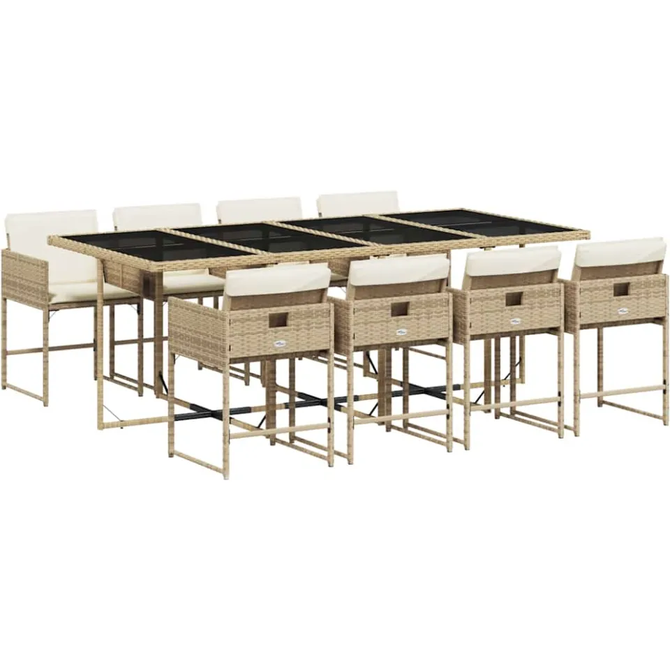 vidaXL 9-delige Tuinset met kussens poly rattan beige, foto 3