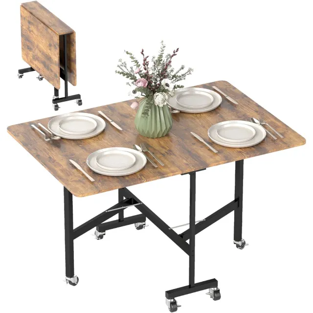 Homcom Folding Dining Table-Spanplatte, Stahl-120L x 80B x 73H cm-Rustikal-Braun Bruin, Zwart