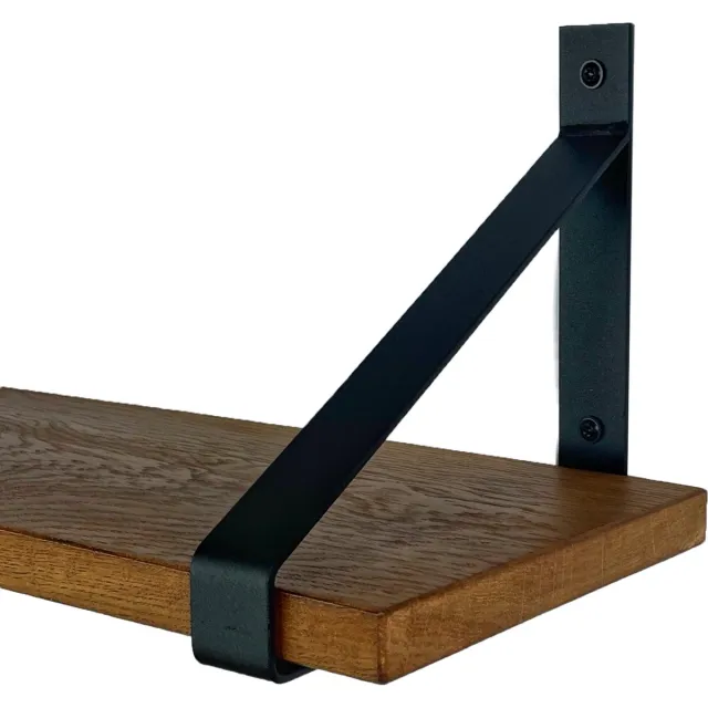 GoudmetHout Wandplank Industrieel - 160 x 25 cm Muurplank - Donker Eiken Hout - Decoratie Wandrek & Boekenrek - Hangplank Keuken - Wall Shelf + 2 Mat Zwarte Plankdragers van Staal Donker eiken + Mat zwart 25
