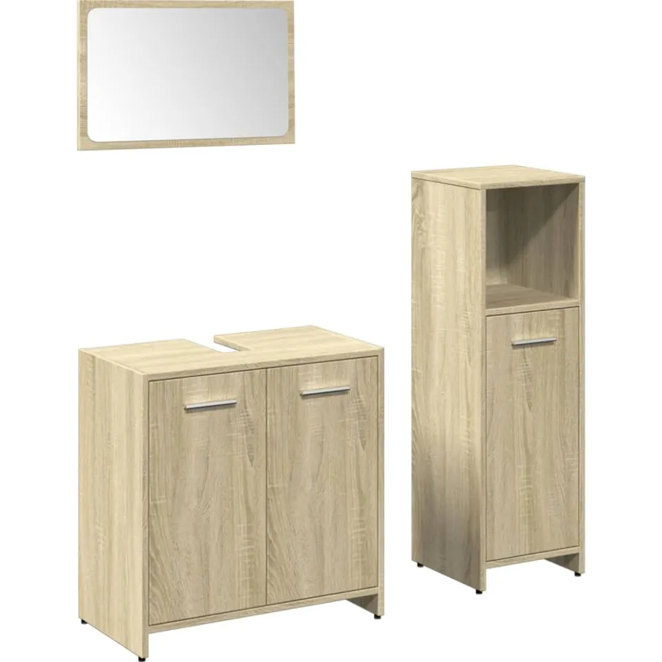 vidaXL 3-delige Badkamermeubelset bewerkt hout sonoma eikenkleurig, foto 3