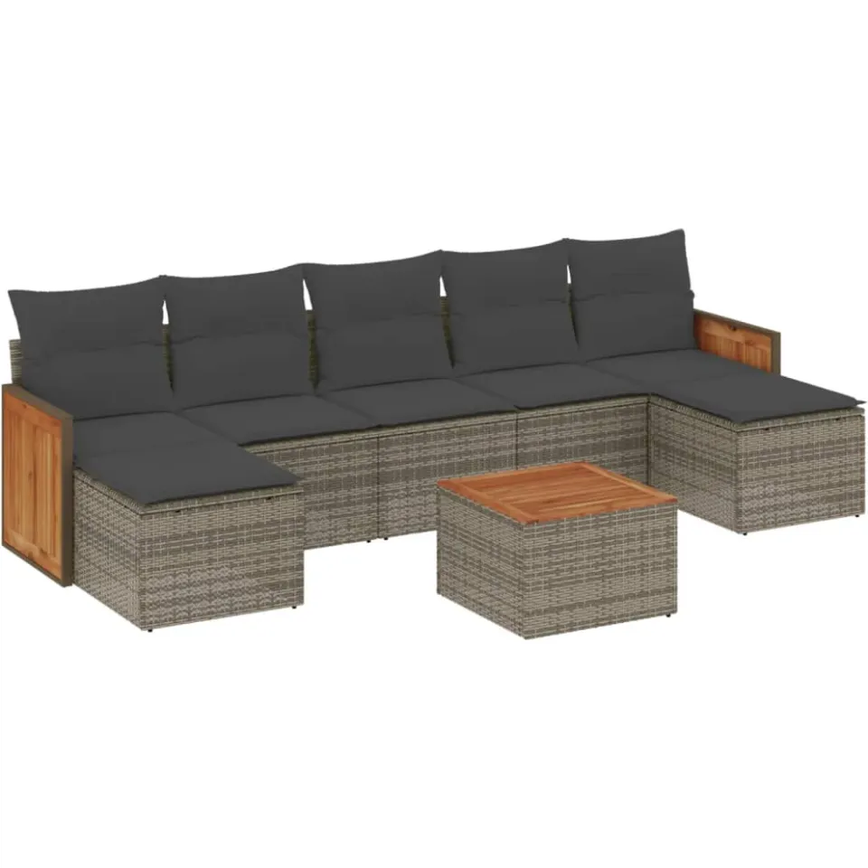 vidaXL 8-delige Loungeset met kussens poly rattan grijs