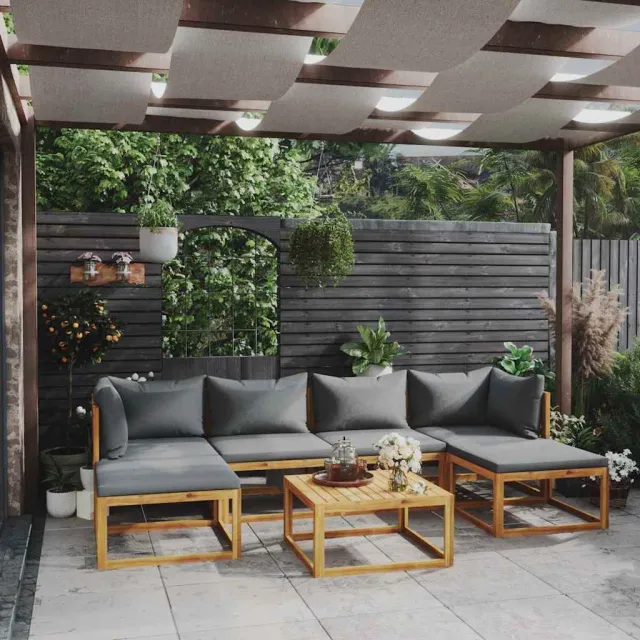 vidaXL 7-delige Loungeset met kussens massief acaciahout grijs, foto 2