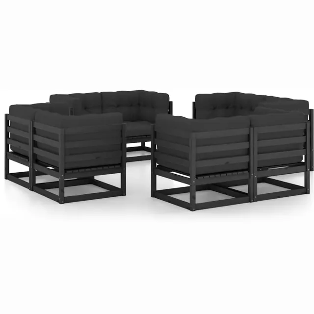 vidaXL 8-delige Loungeset met kussens massief grenenhout zwart, foto 2