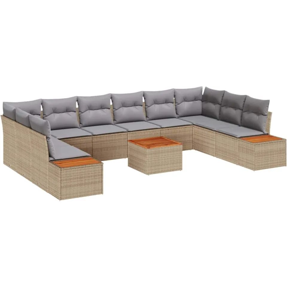 vidaXL Tuinbankenset 11 st Beige Poly riet, foto 4