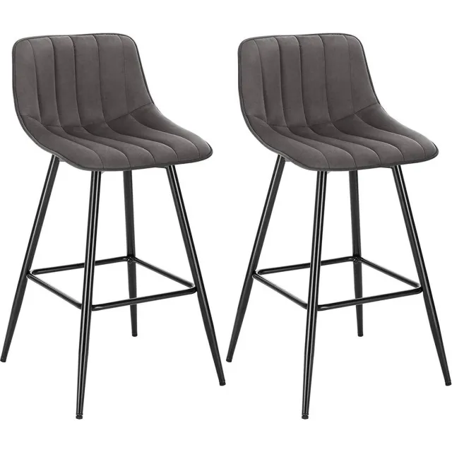 Dripio Barkruk Deluxe Delia - Industrial - Donkergrijs - Barkrukken set van 2 - Barstoel Kruk - Barstoelen met rugleuning - Keukenstoel - Velvet
