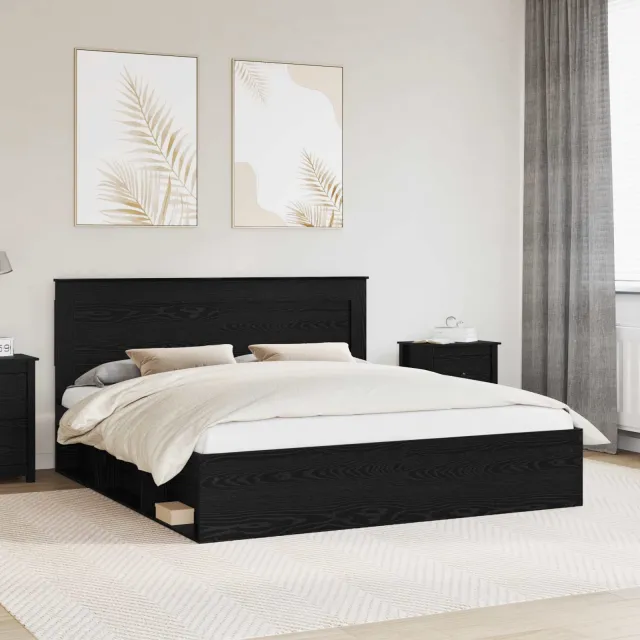 vidaXL Bedframe Zwart eiken 200 x 200 cm Bewerkt hout