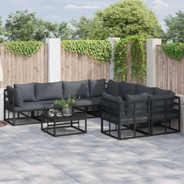 vidaXL Tuinbankenset 9 st Zwart Staal, foto 2