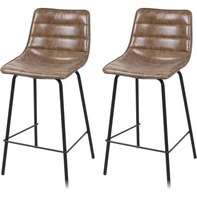 Urban Living "BROOKLYN" - Set van 2 barkrukken met lindegroene kunstleren bekleding en zwart metalen frame - 44 x 47 x H.95 cm Lindegroen en zwart