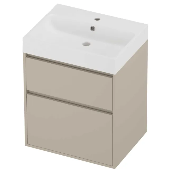 Proline Podium Badmeubelset Polystone Loft 1 Kraangat Greeploos 60x46x75 cm Mat White Soft Linen Beige