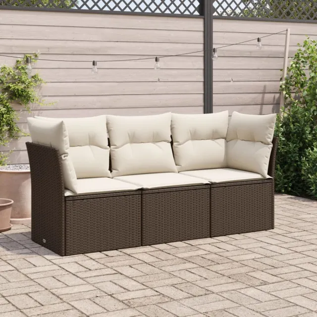 vidaXL 3-delige Loungeset met kussens poly rattan bruin, foto 2