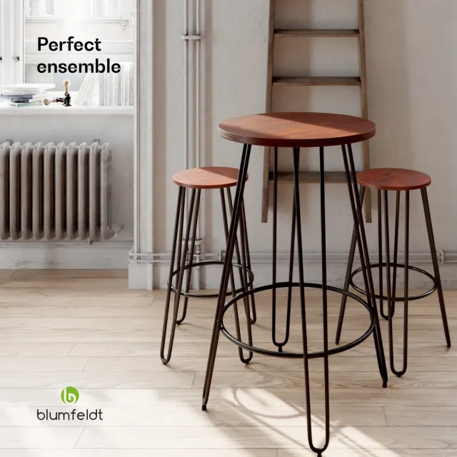 Blumfeldt bartafel, statafel voor keuken, massief houten tafel 120 x 60 cm, stabiele bistro & bar statafel rechthoekig, kleine houten bartafel, eenvoudig te monteren hoge tafel, robuuste kleine eettafel Mahonie