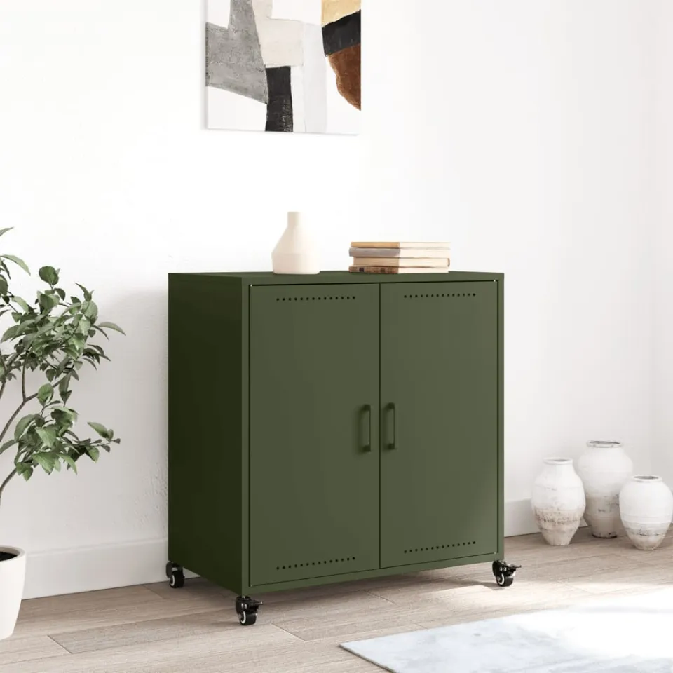 vidaXL Dressoir 68x39x72 cm staal olijfgroen, foto 2