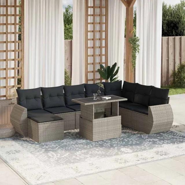vidaXL 9-delige Loungeset met kussens poly rattan lichtgrijs grijs, foto 2