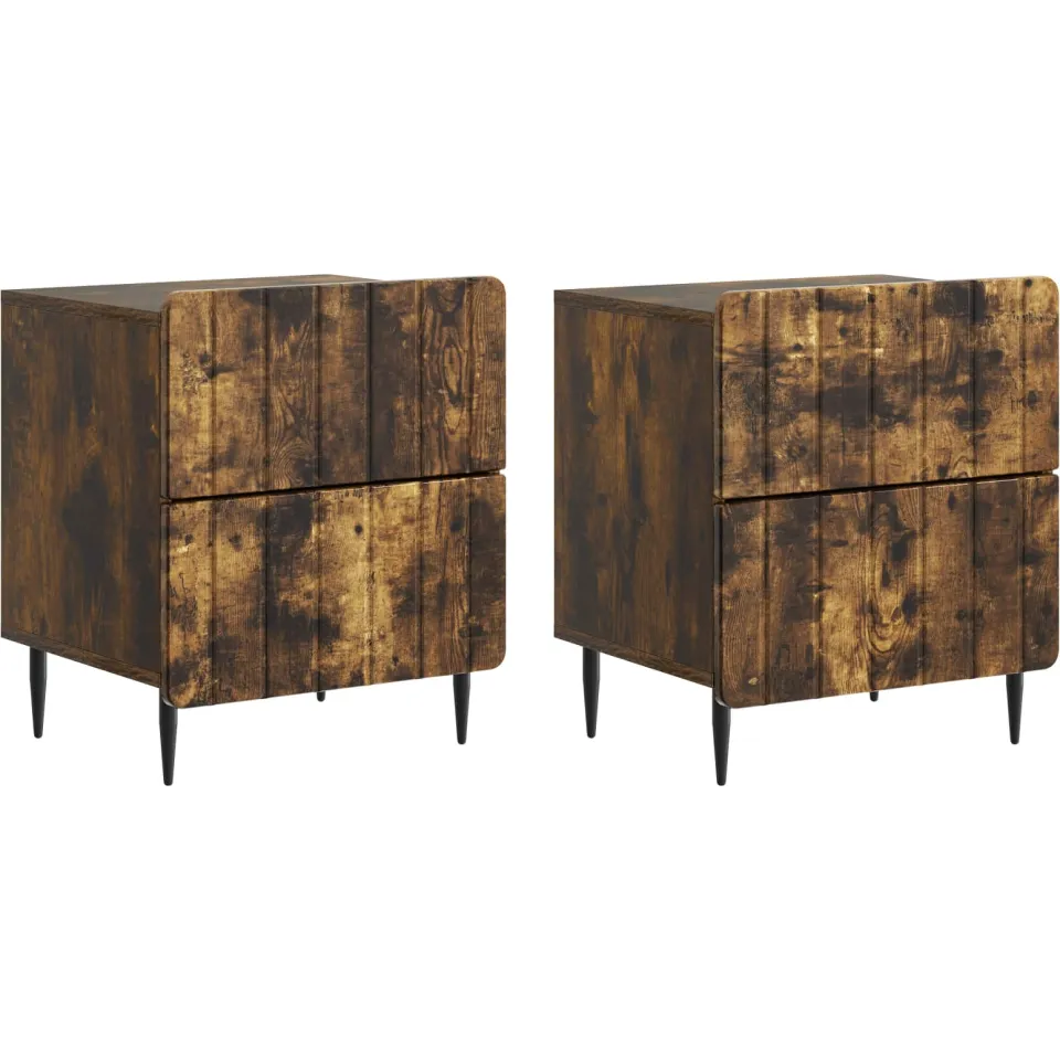 vidaXL Nachtkastje 2 st Gerookt eiken 43 x 34,5 x 49,5 cm Bewerkt hout, foto 3