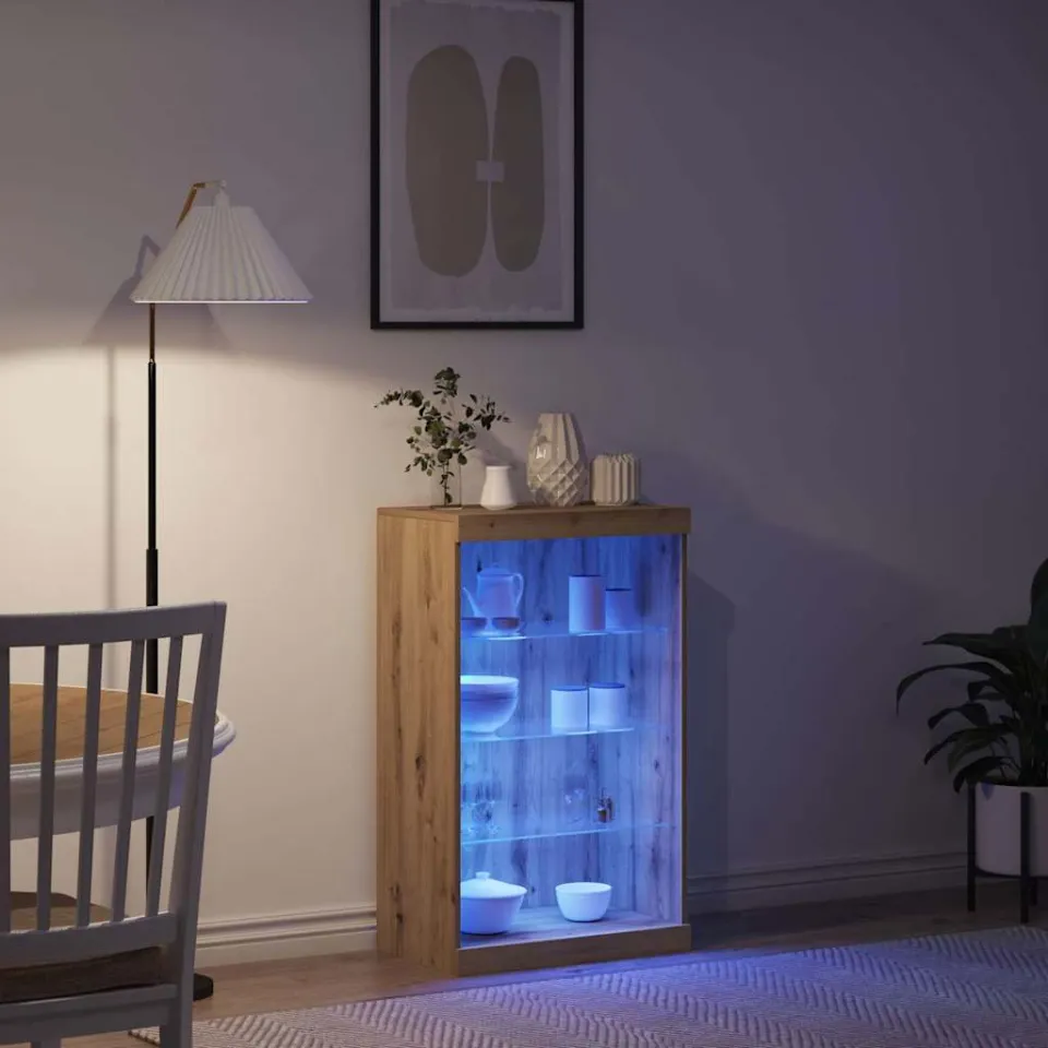 vidaXL LED Sideboard Artisan Eiken 60,5 x 37 x 100 cm Bewerkt hout, foto 4