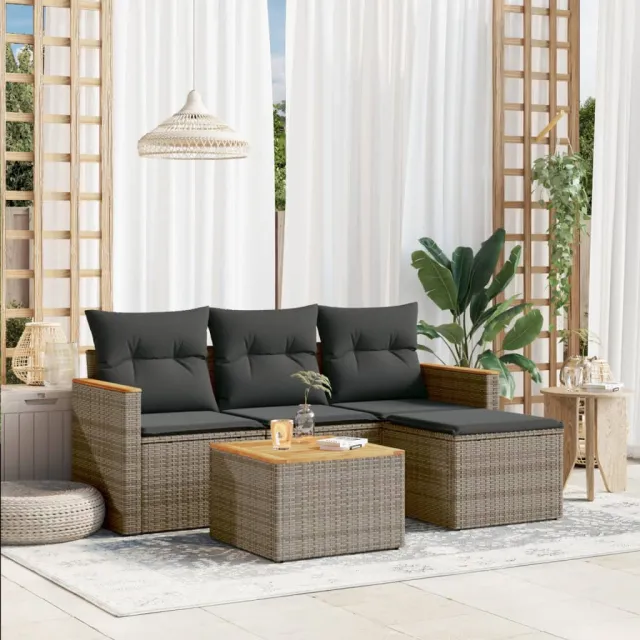 vidaXL 5-delige Loungeset met kussens poly rattan grijs, foto 2
