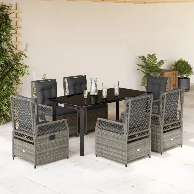 vidaXL 7-delige Tuinset met kussens poly rattan grijs, foto 2