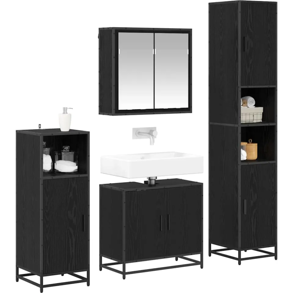 vidaXL Badkamermeubelset 4 st Zwart Eiken 65 x 33 x 60 cm Bewerkt hout