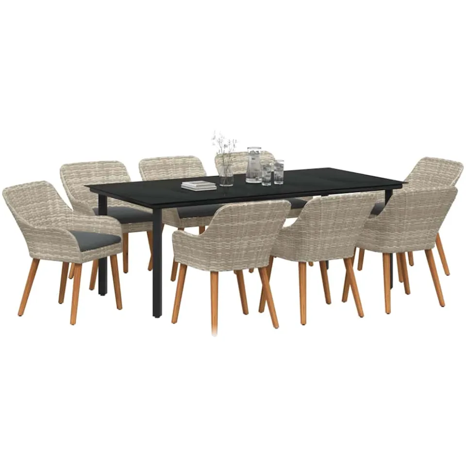 vidaXL Tuin eettafelset 9 st Lichtgrijs poly rattan