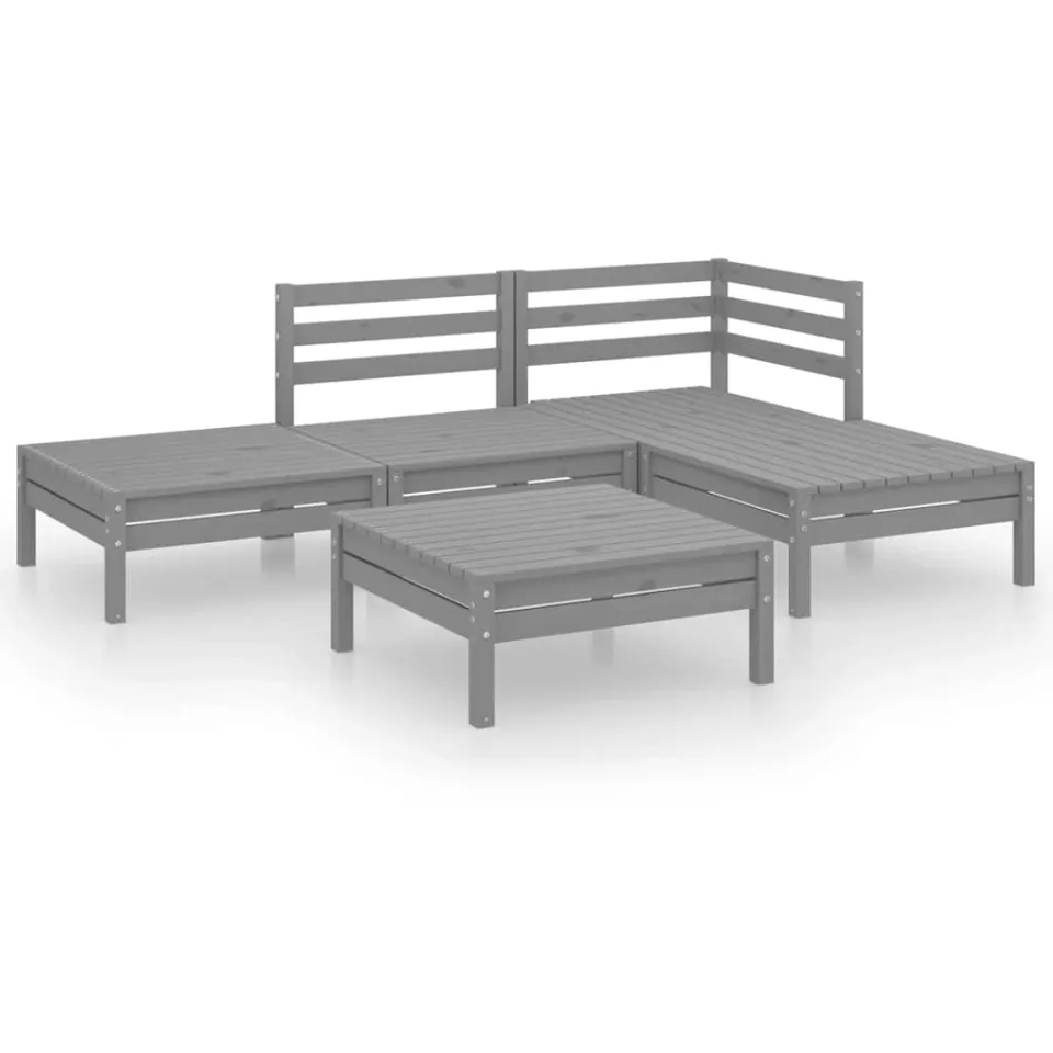 vidaXL 5-delige Loungeset massief grenenhout grijs, foto 3