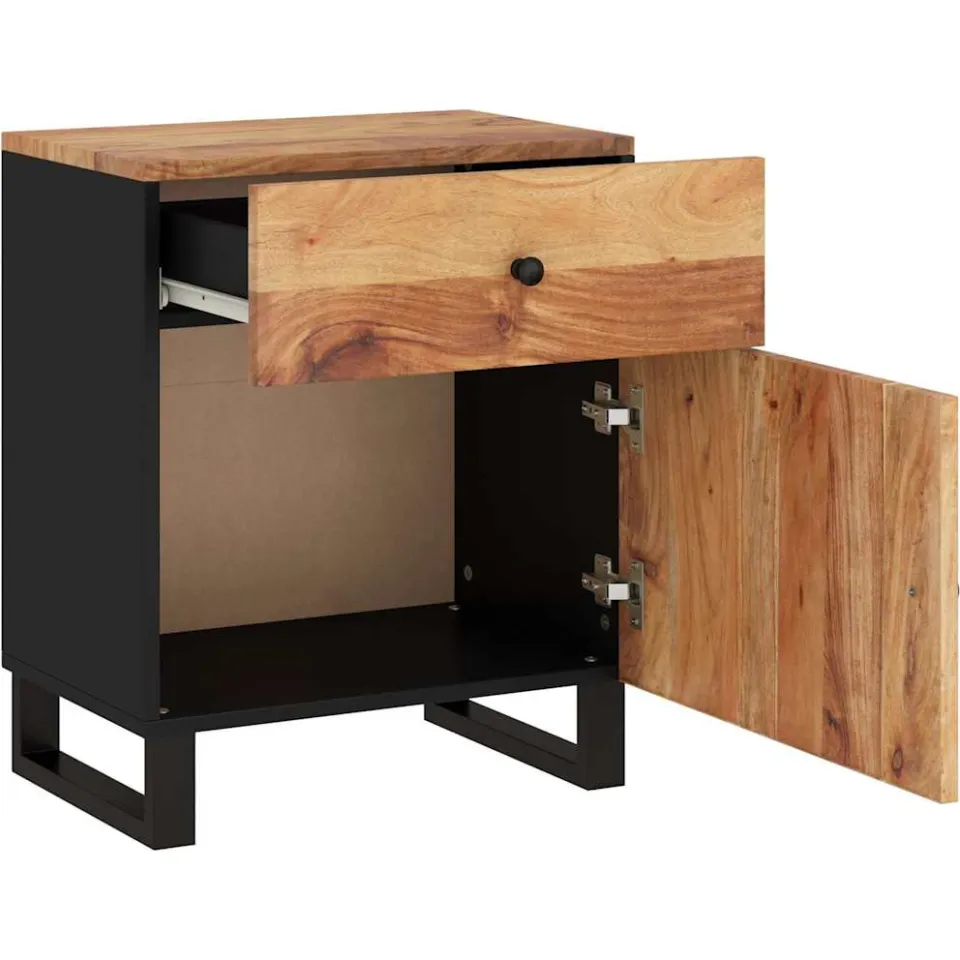 vidaXL Nachtkastje 50x33x60 cm massief acaciahout en bewerkt hout bruin, foto 4