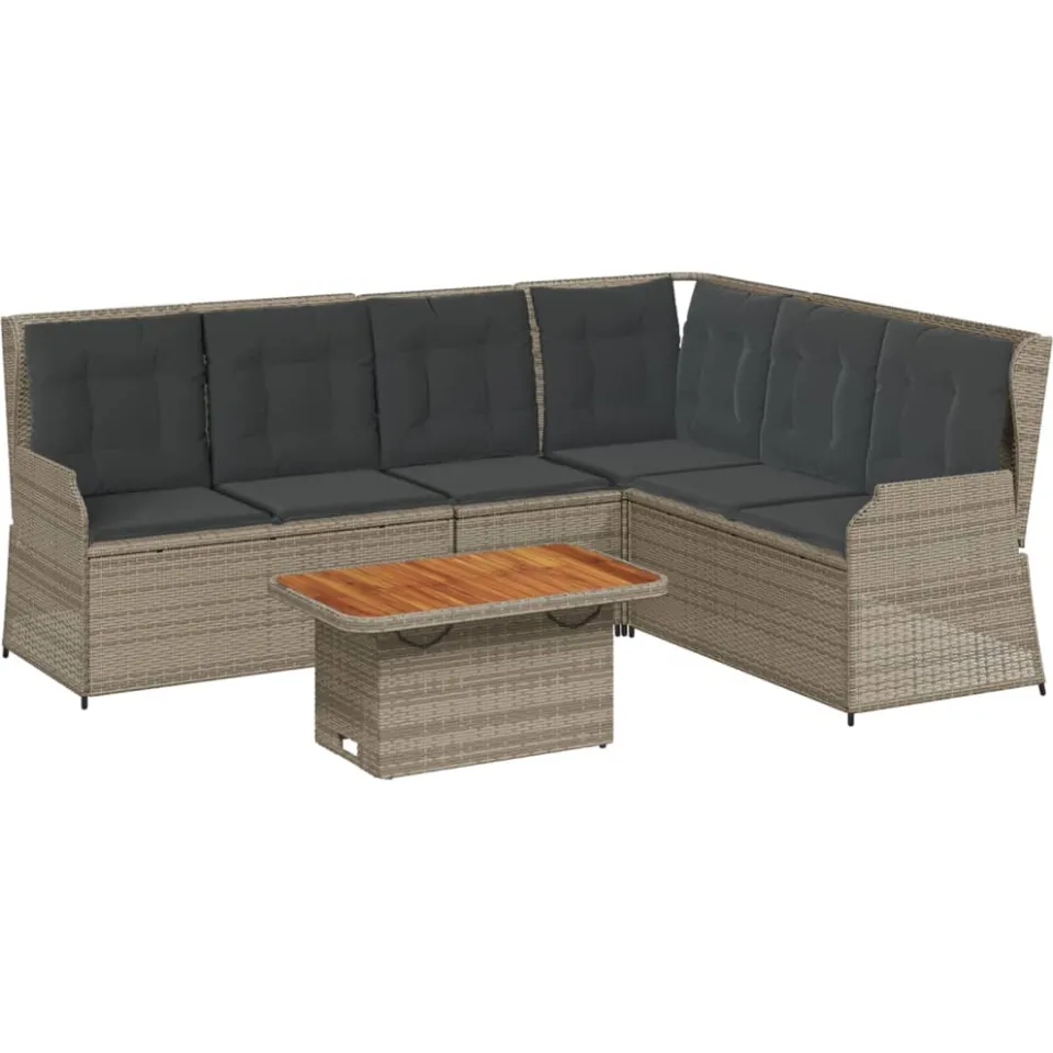 vidaXL 5-delige Loungeset met kussens poly rattan grijs, foto 3