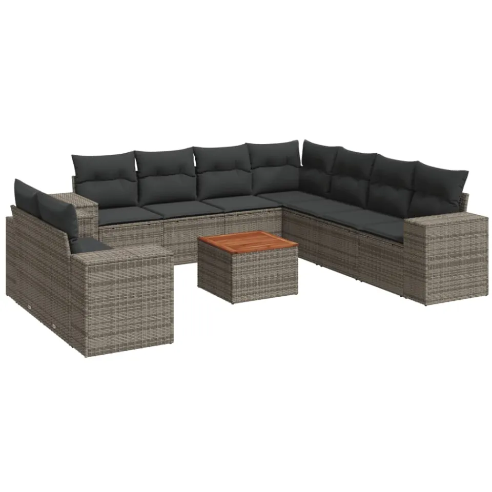 vidaXL 10-delige Loungeset met kussens poly rattan grijs, foto 3