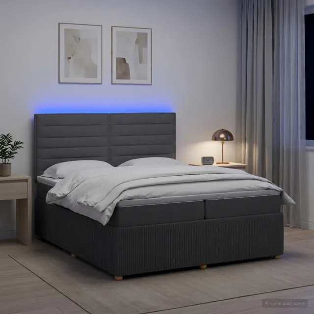 vidaXL LED Boxspring Bed met Matras Donkergrijs 200 x 200 cm Stof